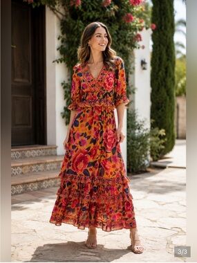 FARM Rio Yellow Floral Dream Maxi Dress NWT